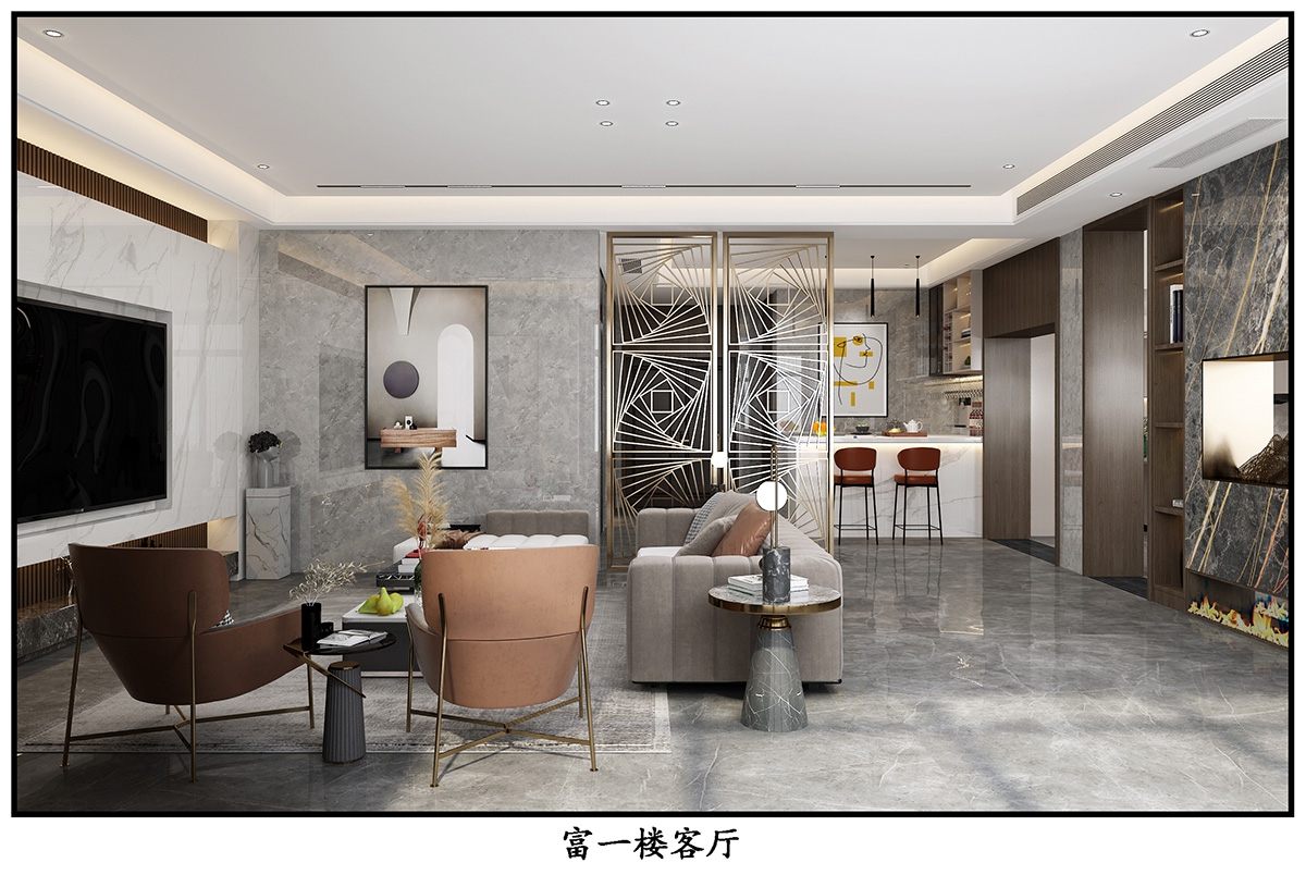 奧園廣場(chǎng)450㎡雅致現(xiàn)代別墅 裝修案例效果圖-3