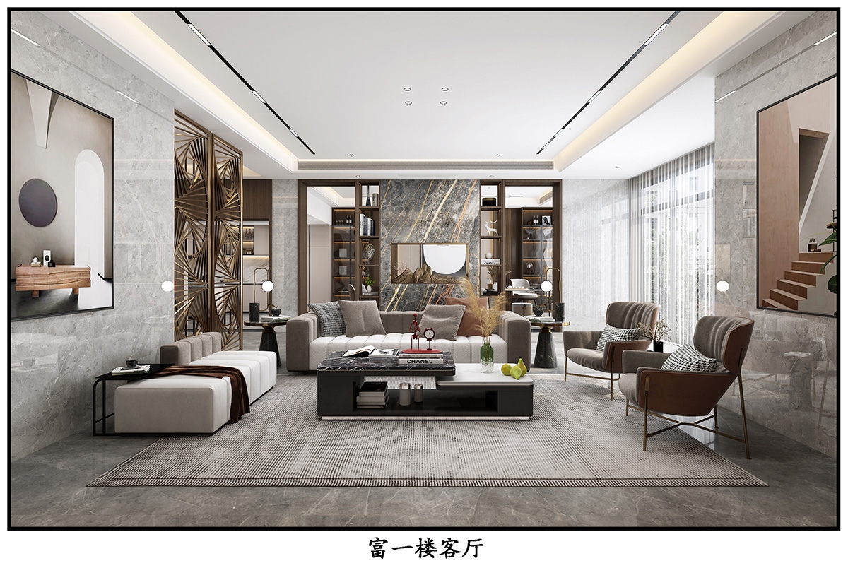 奧園廣場(chǎng)450㎡雅致現(xiàn)代別墅 裝修案例效果圖-1
