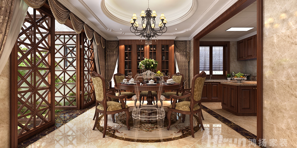 萬科西街庭院400㎡歐美香頌別墅 裝修案例效果圖-3