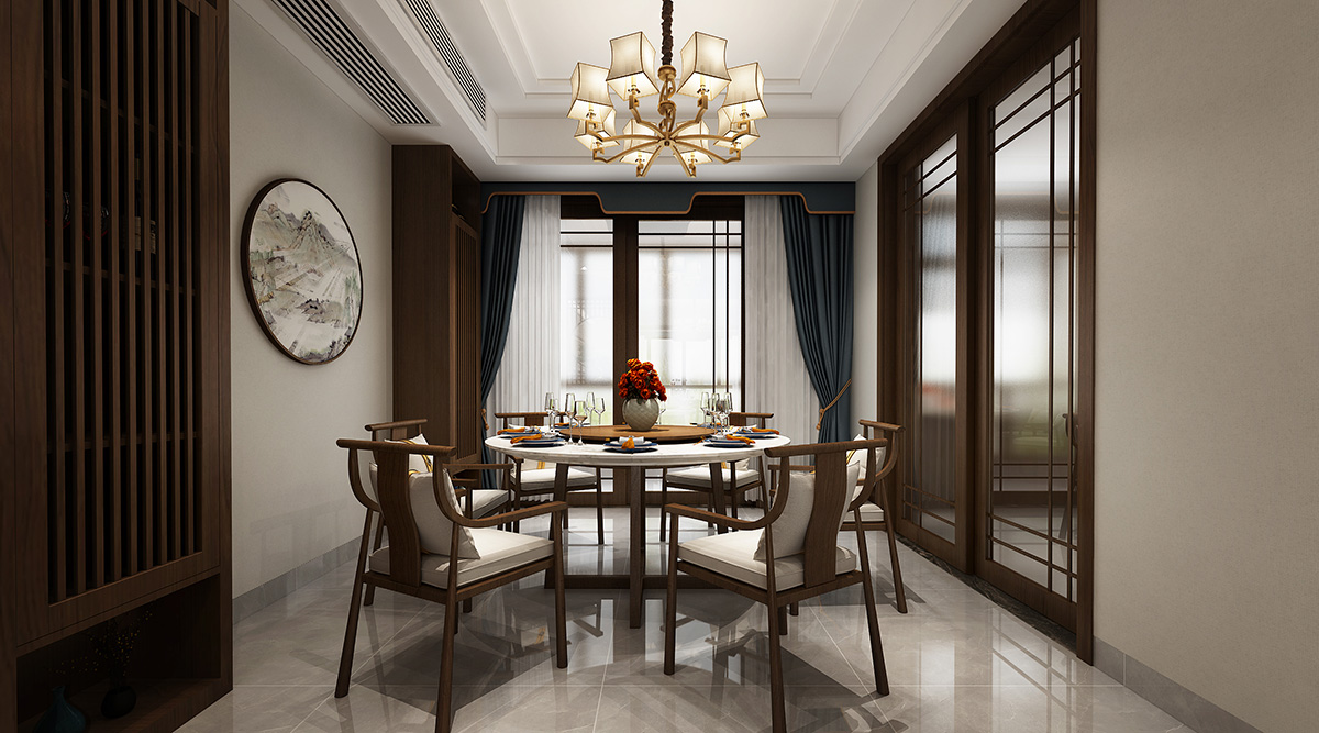 華晨山水州城150㎡復(fù)合寫(xiě)意四居室 裝修案例效果圖-1