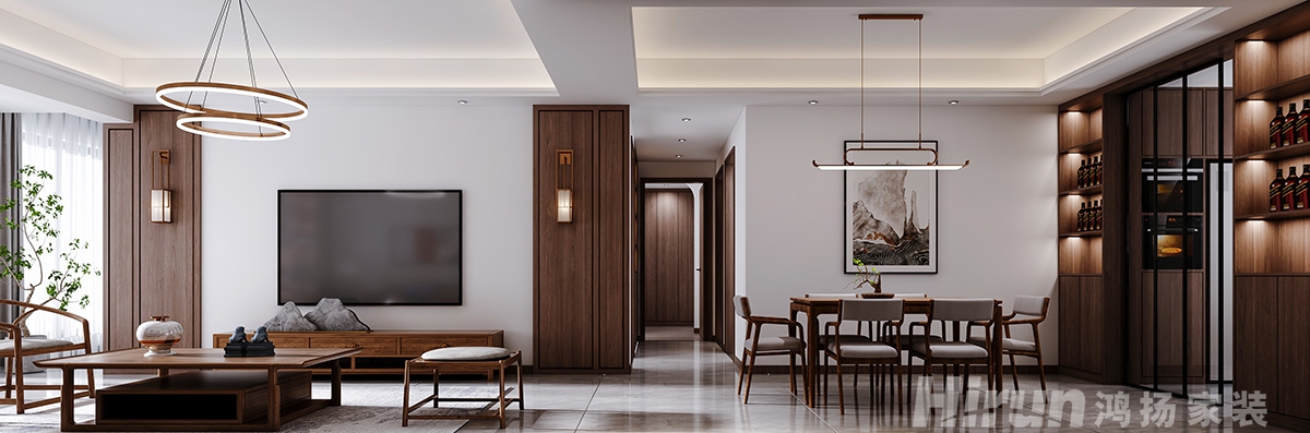 澳海紫東府122㎡復合寫意三居室 裝修案例效果圖-2