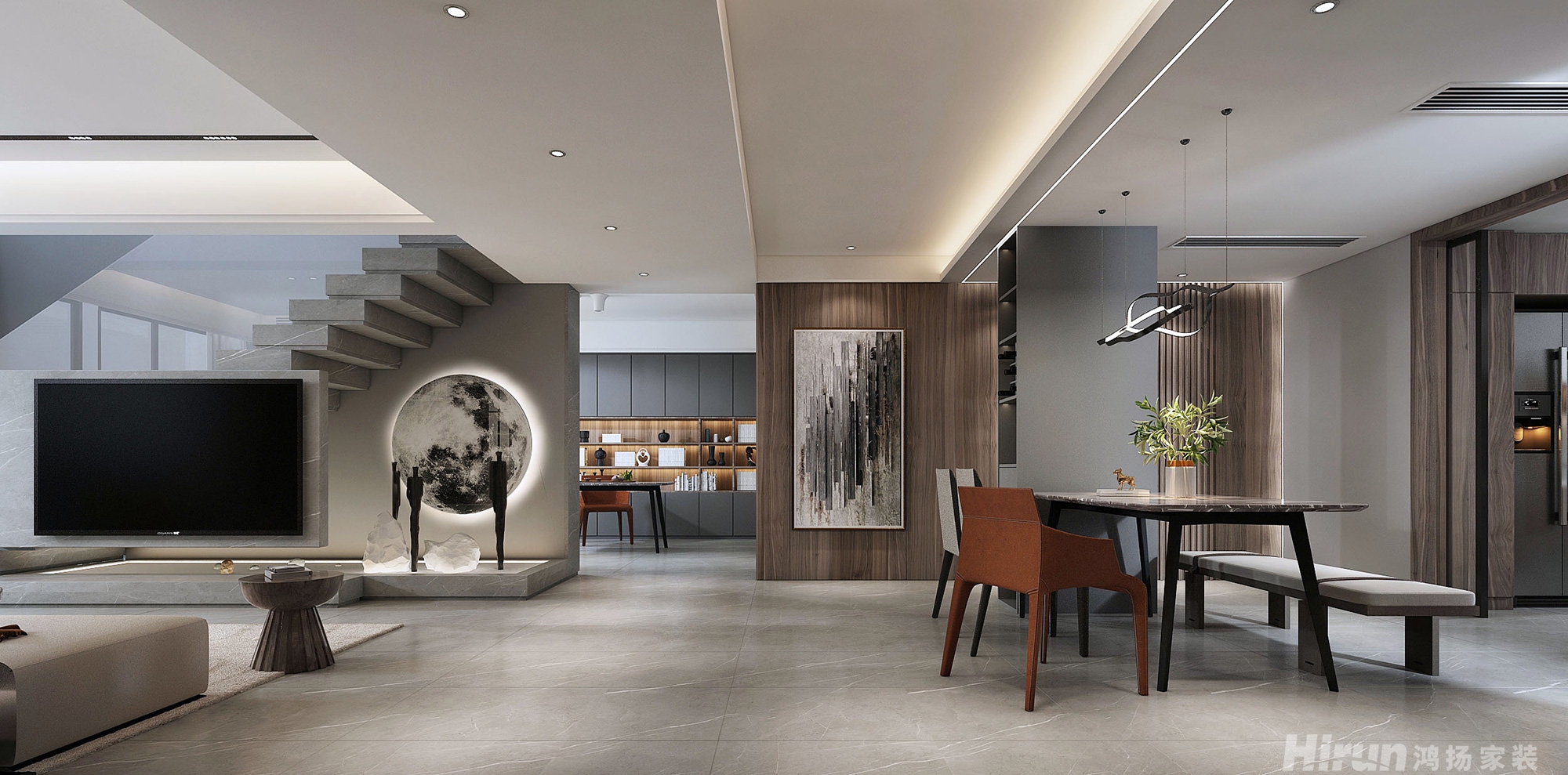 卓越蔚藍海岸300㎡雅致現代復式 裝修案例效果圖-2