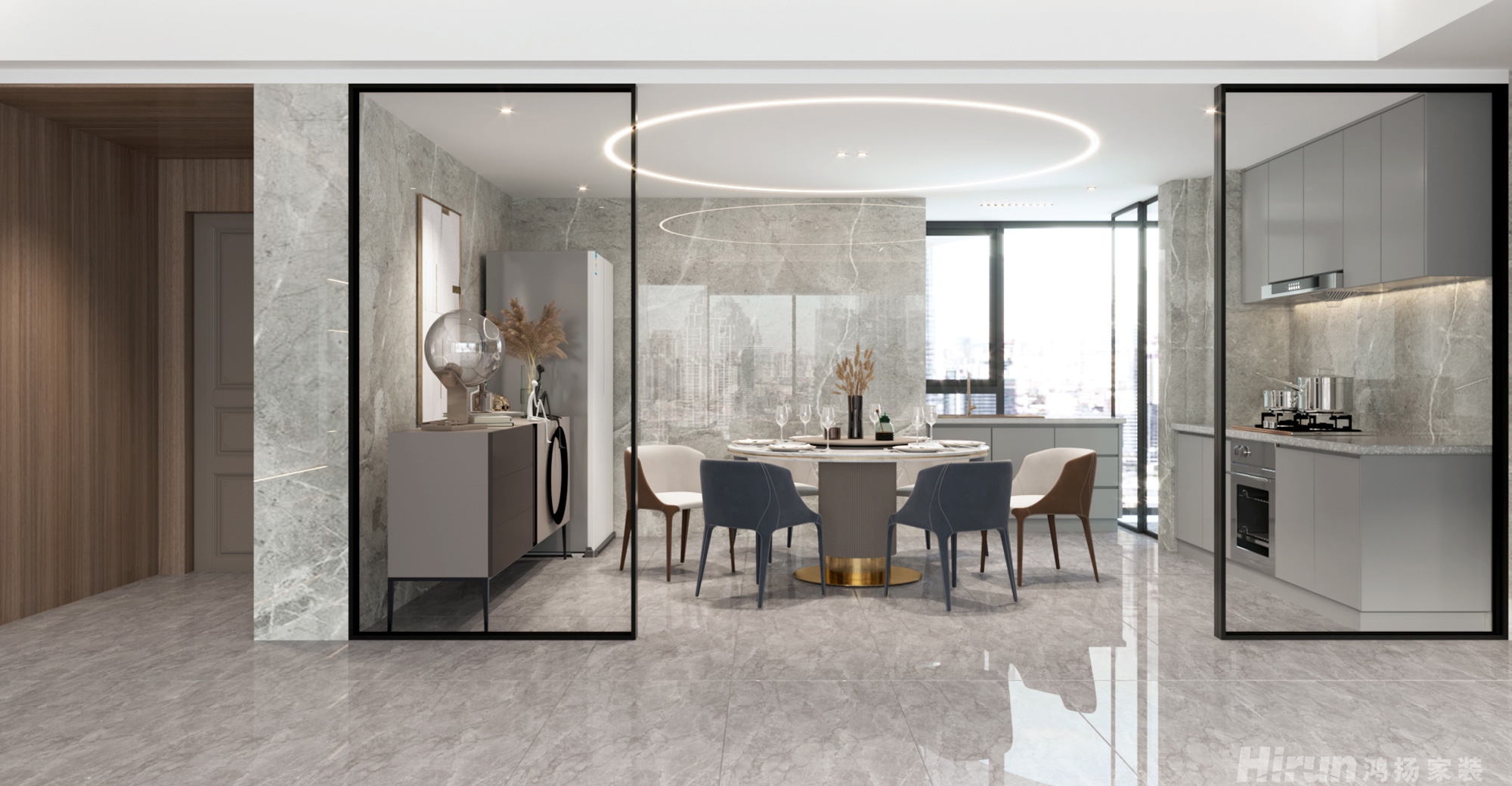 天祥水晶灣160㎡雅致現(xiàn)代四居室 裝修案例效果圖-1