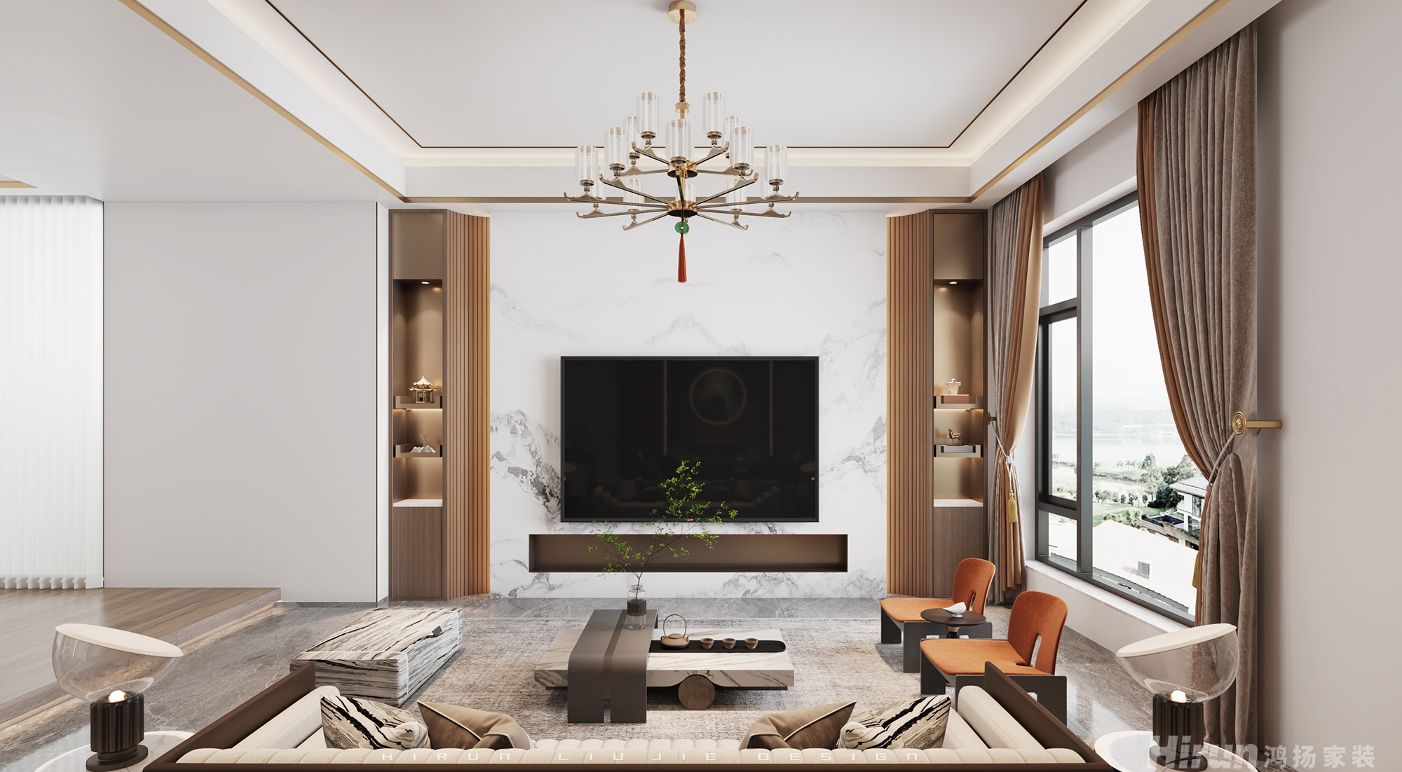 湘江富力城320㎡復(fù)合寫意別墅 裝修案例效果圖-2