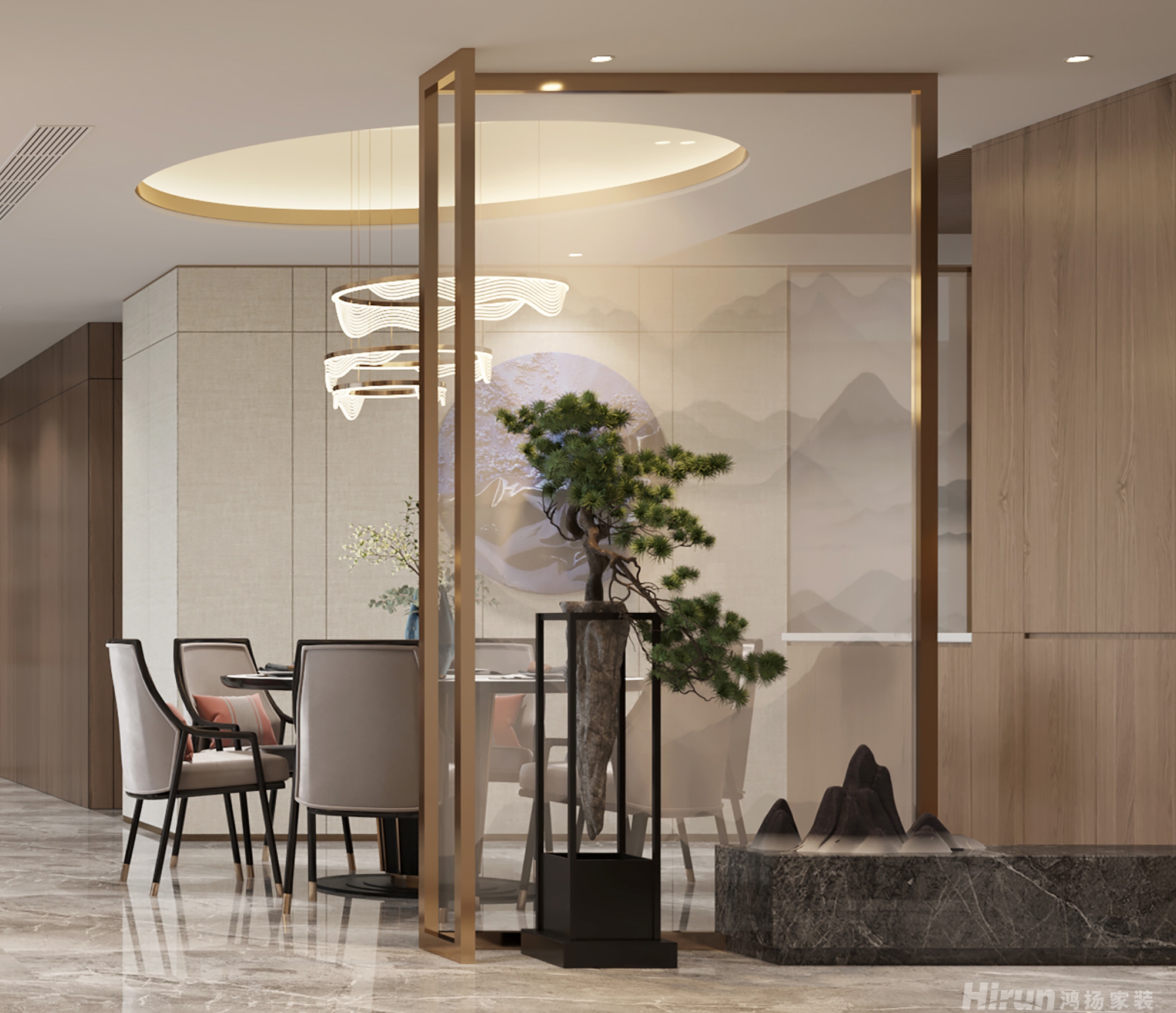 云頂梅溪湖160㎡意境東方四居室 裝修案例效果圖-3