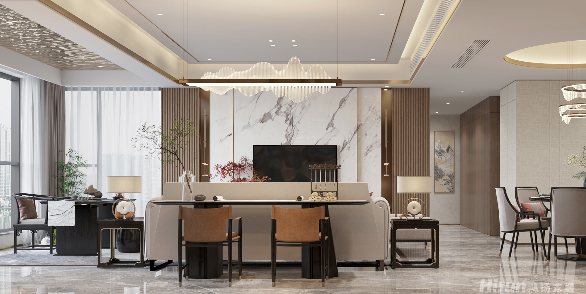 云頂梅溪湖160㎡意境東方四居室 裝修案例效果圖-2