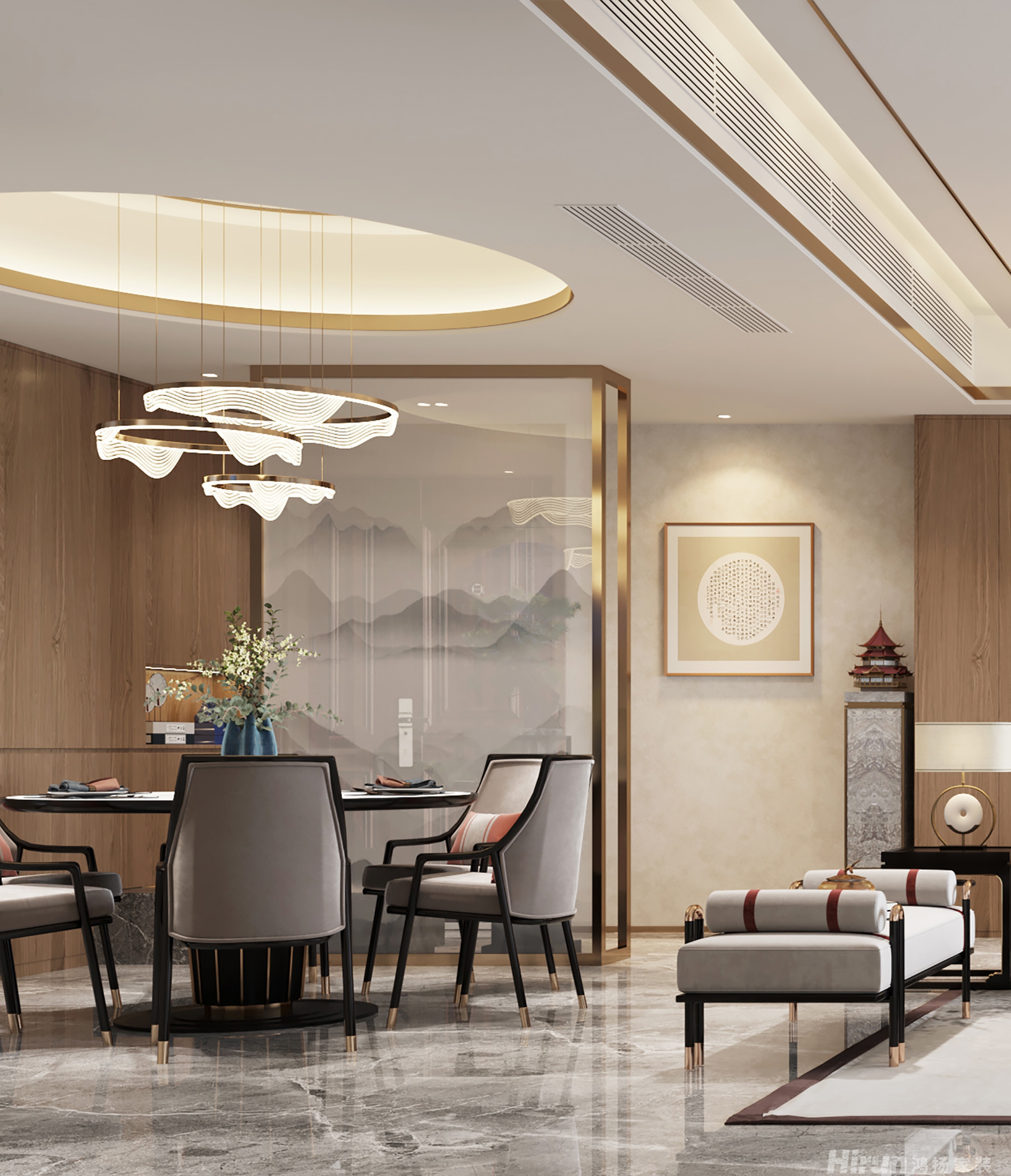 云頂梅溪湖160㎡意境東方四居室 裝修案例效果圖-7