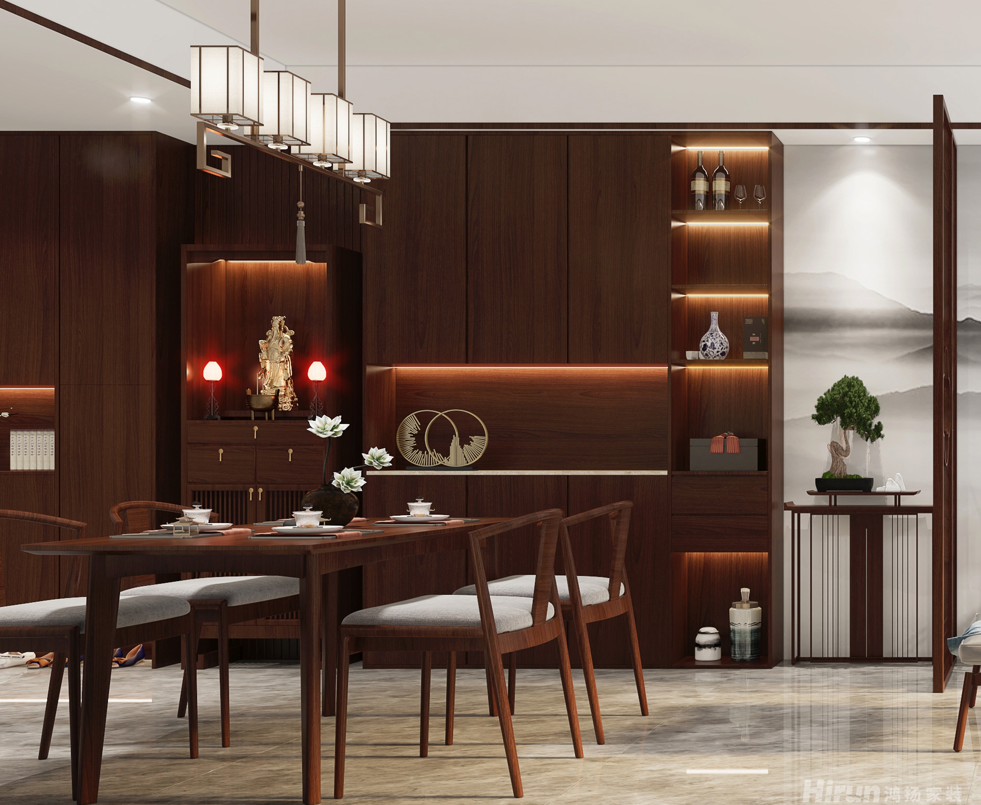 江山帝景100㎡復合寫意三居室 裝修案例效果圖-2