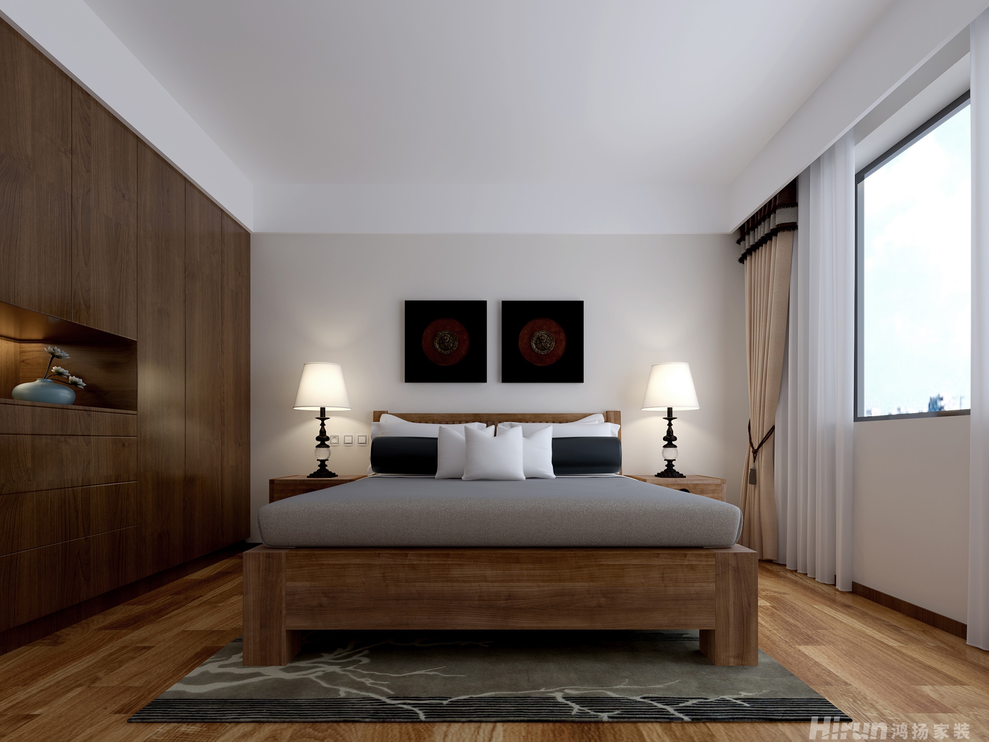 合能洋湖公館130㎡復合寫意三居室 裝修案例效果圖-1