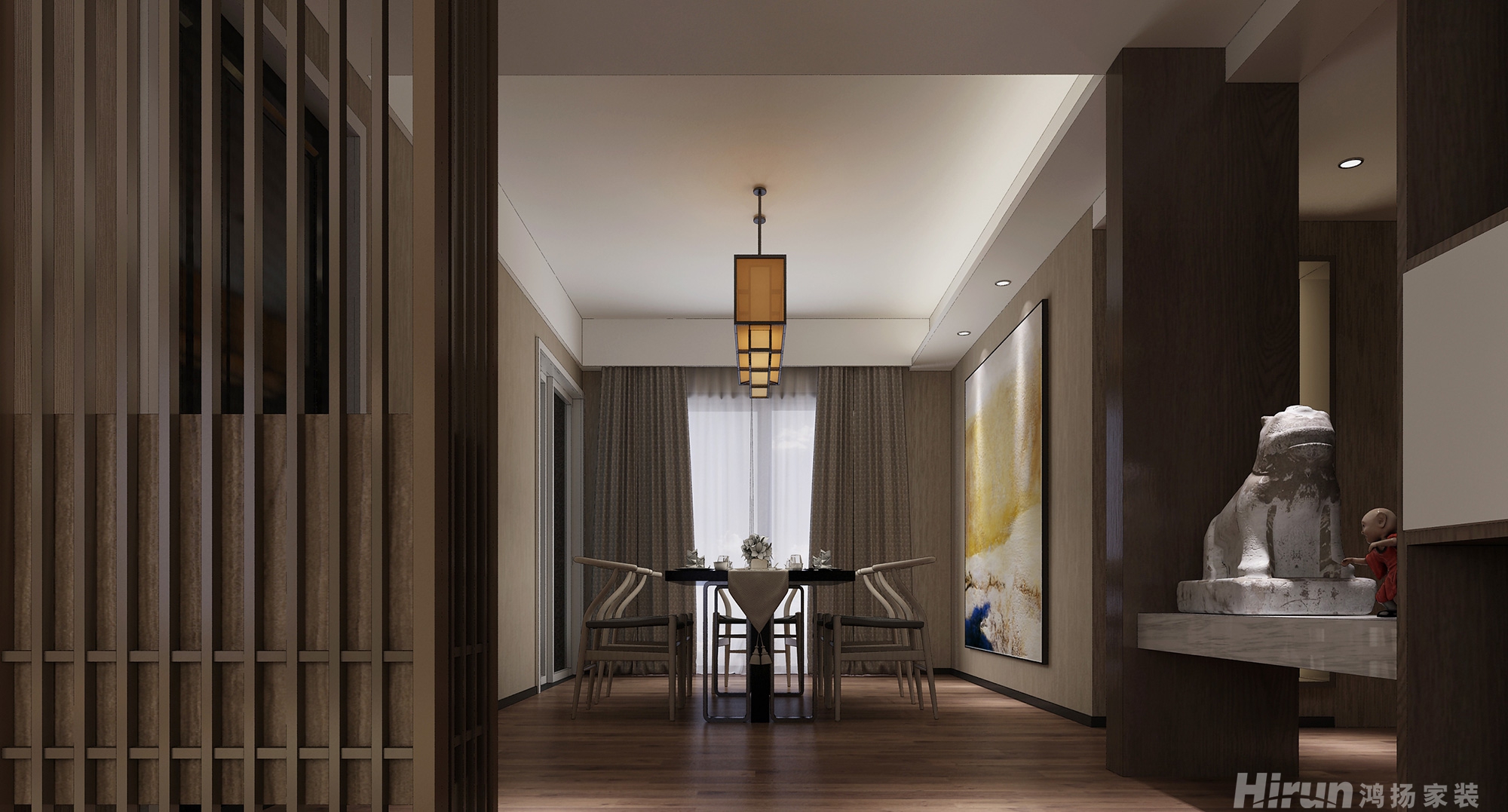 中天棲溪里150㎡寫(xiě)意木構(gòu)四居室 裝修案例效果圖-1