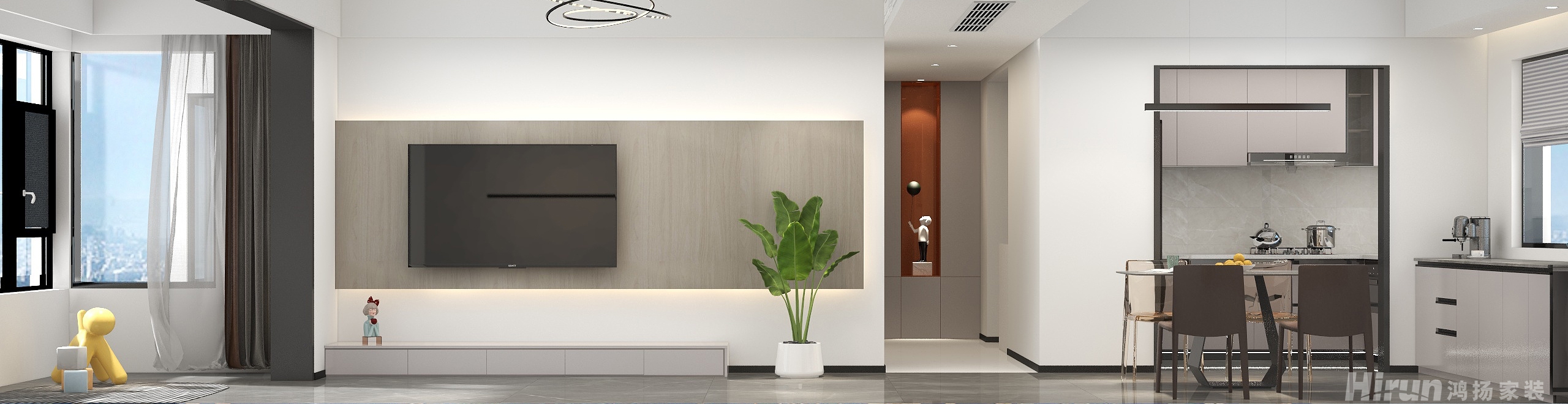 中梁云麓傳奇119㎡北歐之光三居室 裝修案例效果圖-1