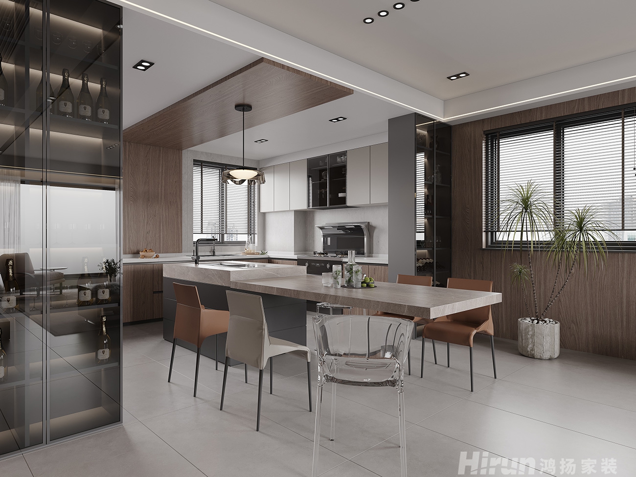 溪山悅300㎡雅致現(xiàn)代疊墅 裝修案例效果圖-4