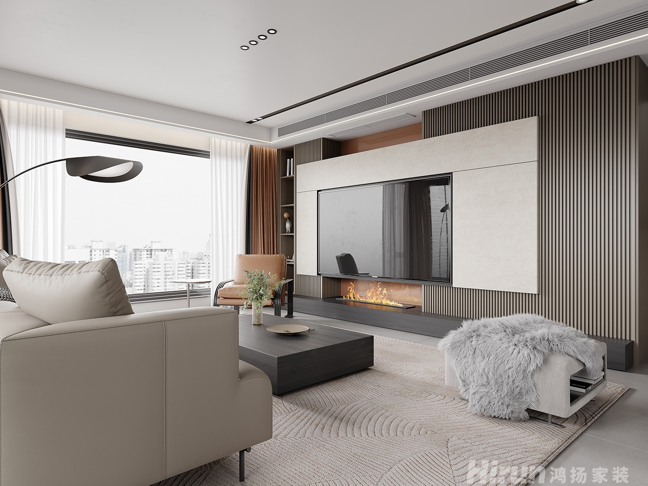 溪山悅300㎡雅致現(xiàn)代疊墅 裝修案例效果圖-7