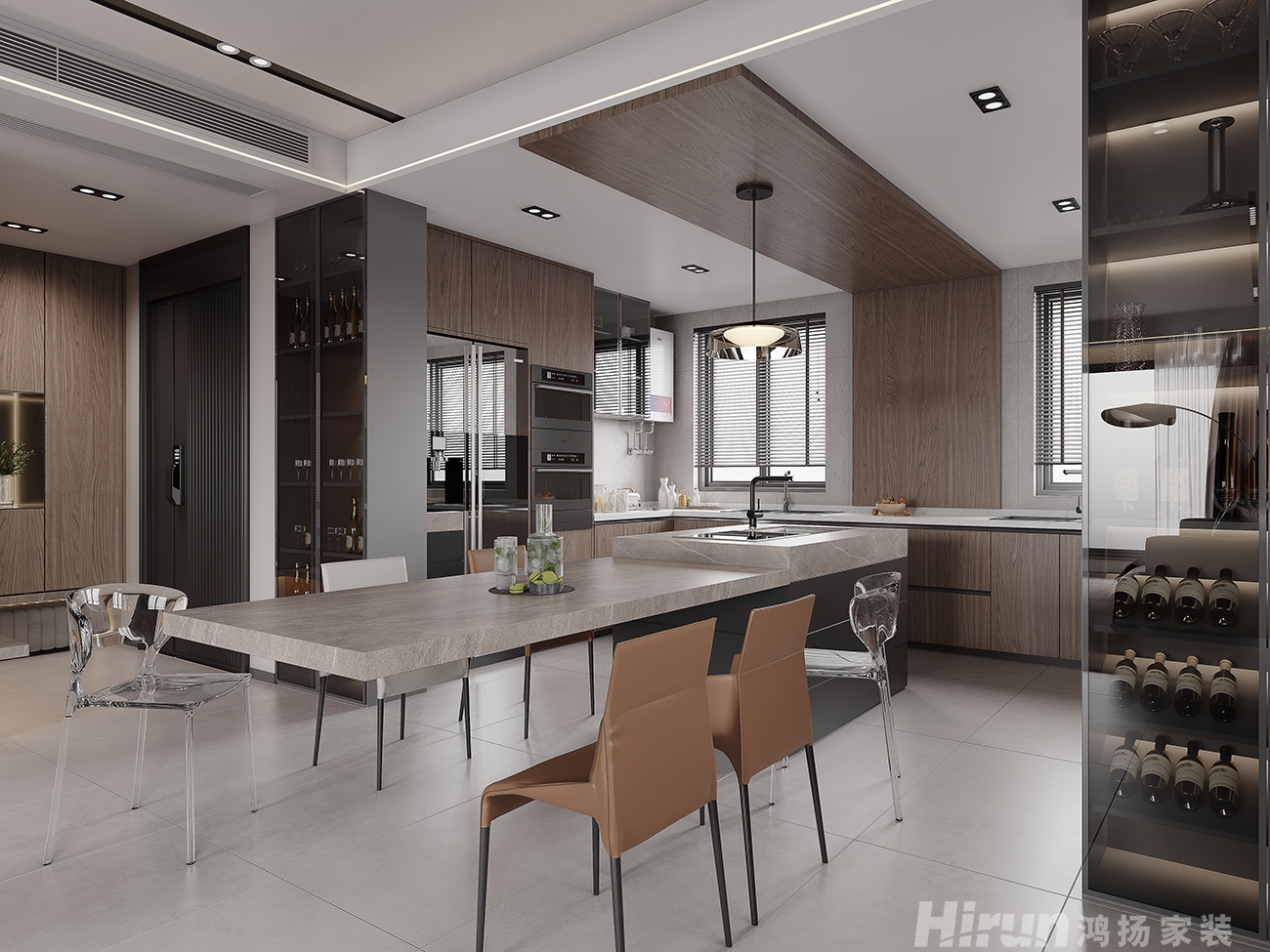 溪山悅300㎡雅致現(xiàn)代疊墅 裝修案例效果圖-5