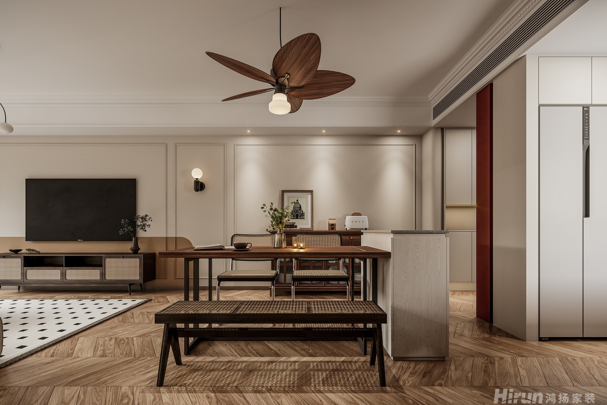 保利堂悅105㎡輕歐簡(jiǎn)美四居室 裝修案例效果圖-3