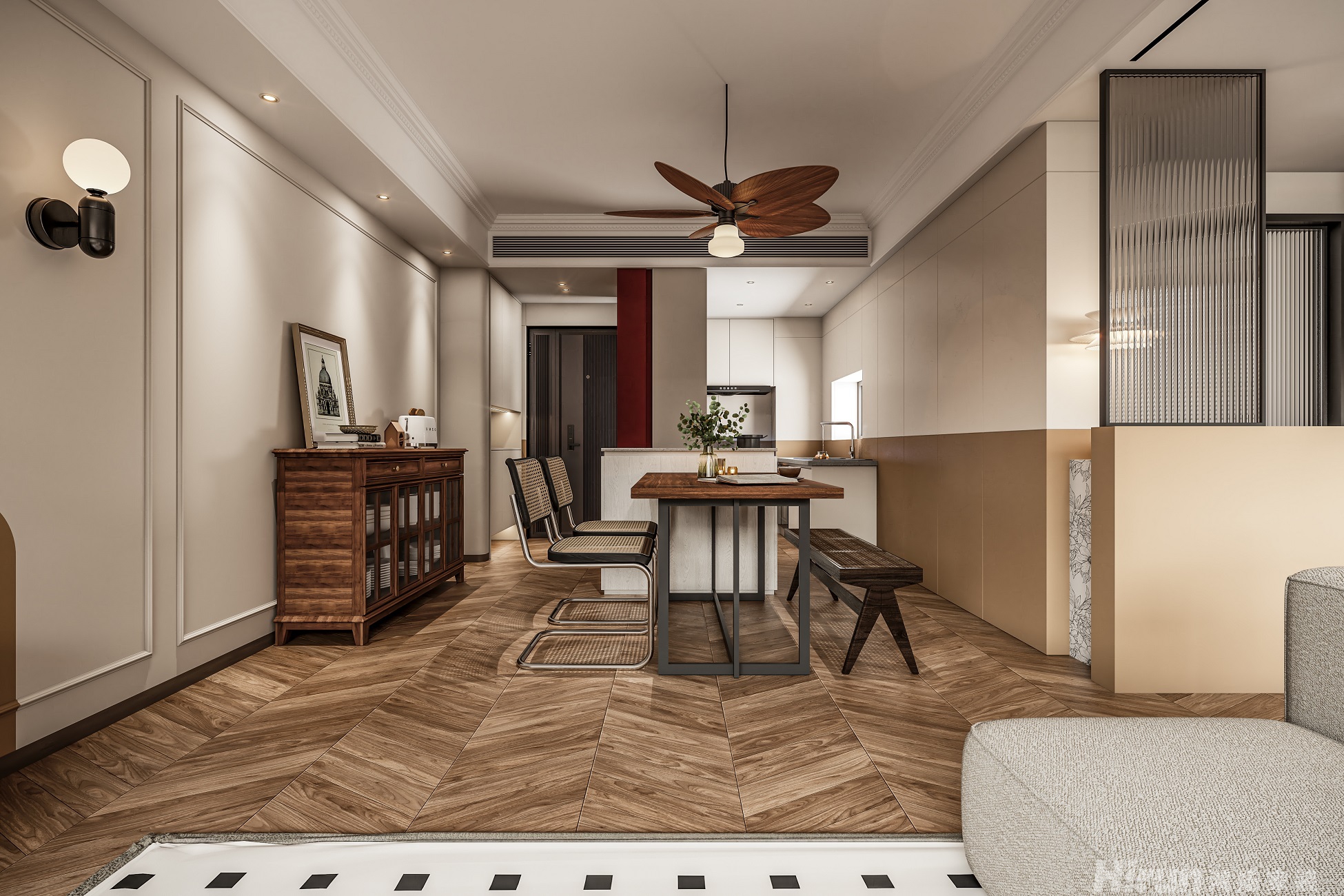 保利堂悅105㎡輕歐簡(jiǎn)美四居室 裝修案例效果圖-4