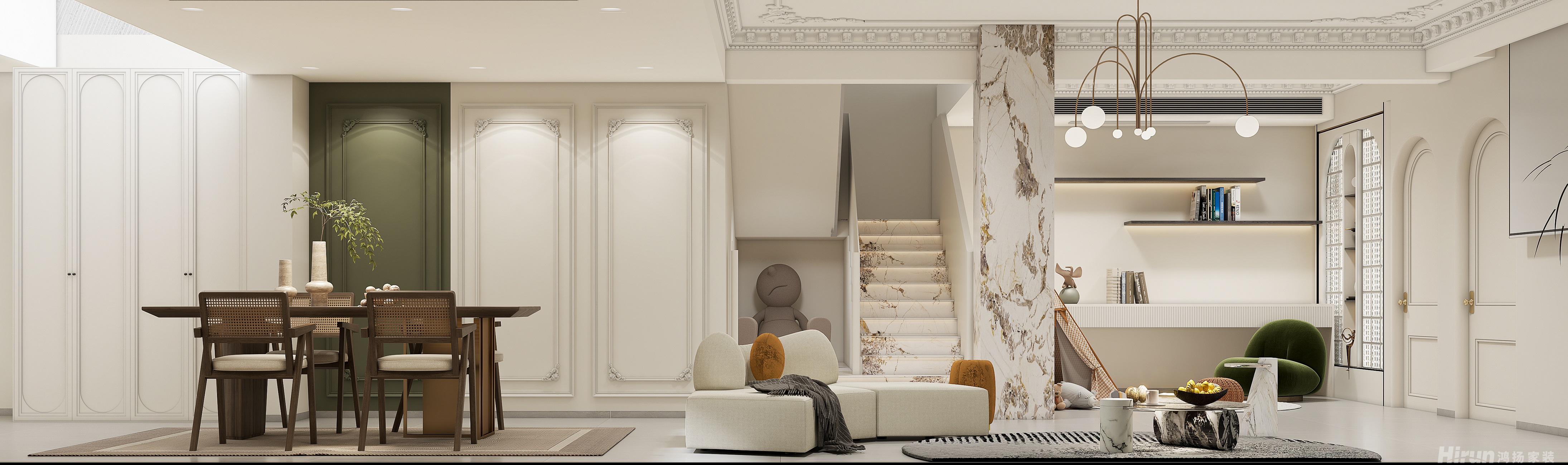 碧桂園翹楚棠300㎡輕歐簡美別墅 裝修案例效果圖-5