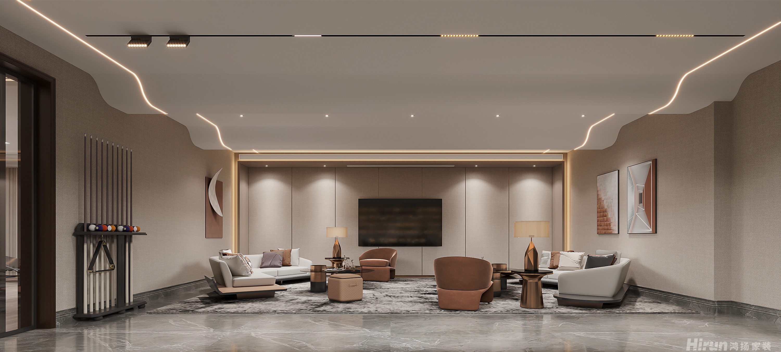 洞庭湖國際公館1200㎡寫意木構(gòu)別墅 裝修案例效果圖-1