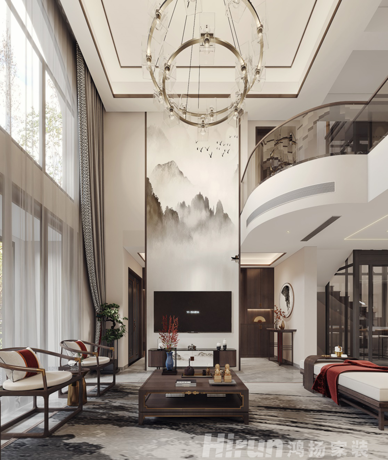 洞庭湖國際公館420㎡雅致現(xiàn)代別墅 裝修案例效果圖-5