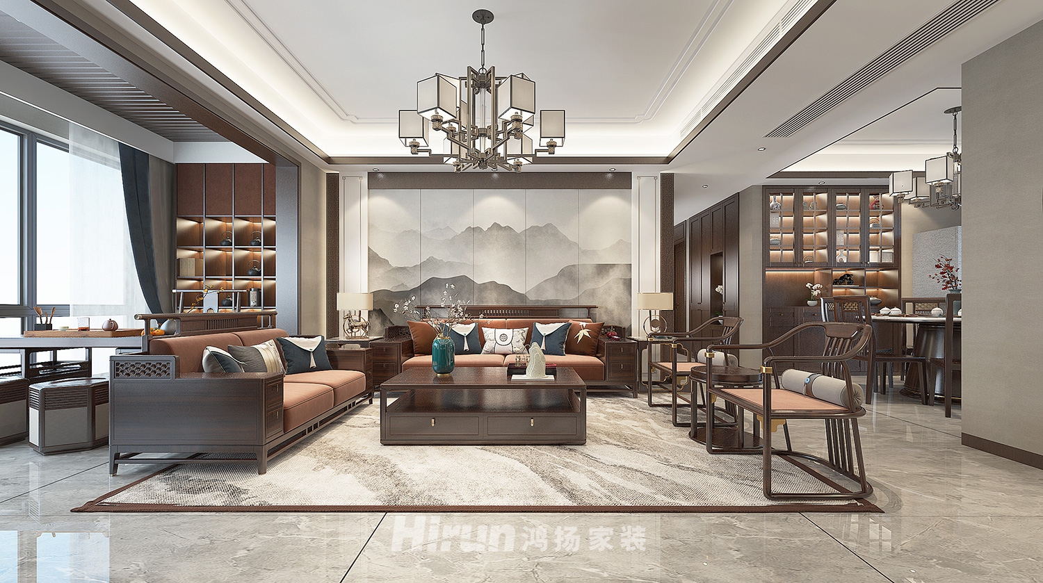 公園悅府148㎡寫意木構四居室 裝修案例效果圖-4