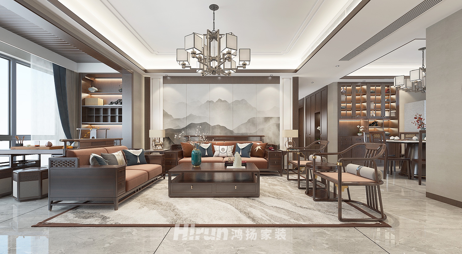 公園悅府148㎡寫意木構四居室 裝修案例效果圖-9