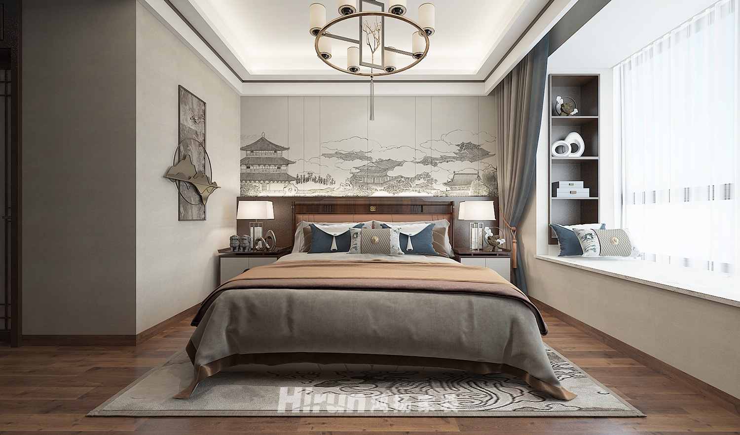 公園悅府148㎡寫意木構四居室 裝修案例效果圖-11