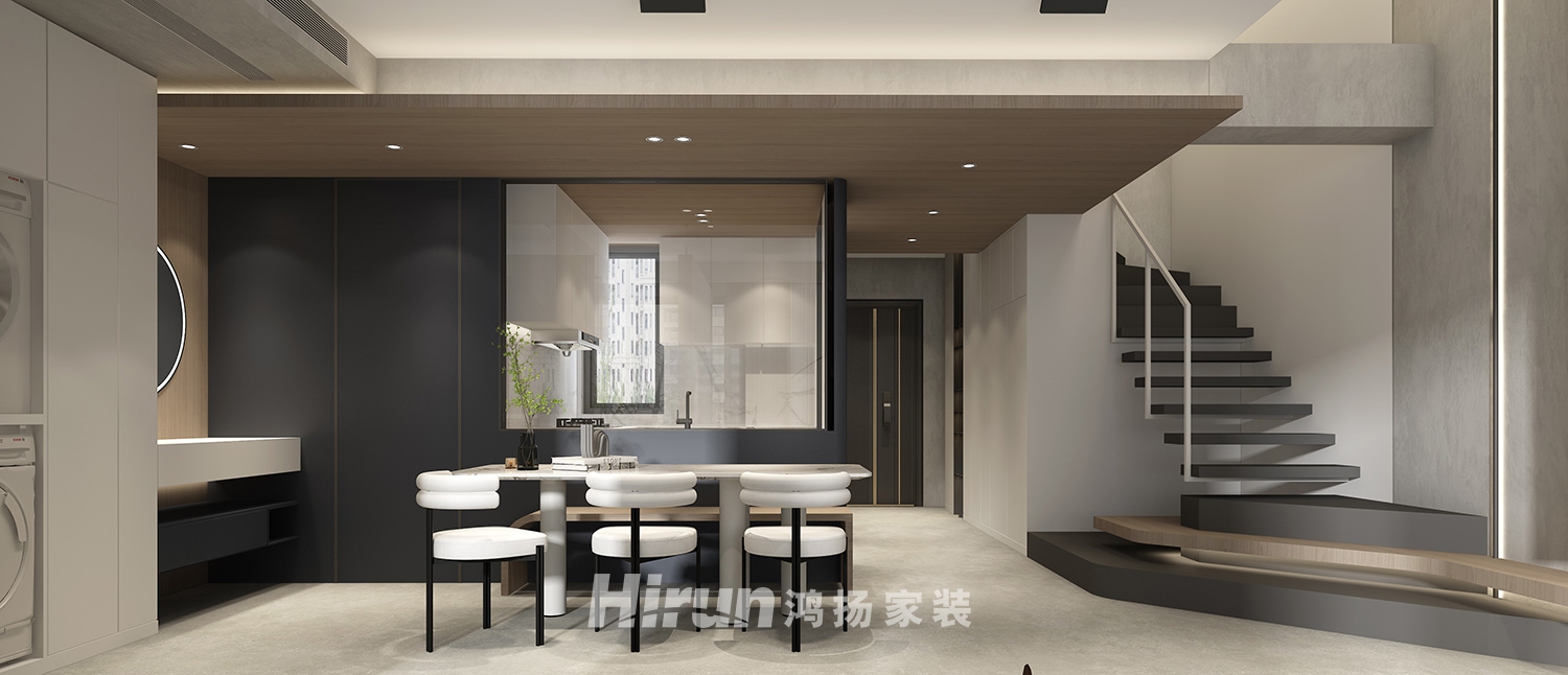 建發(fā)央著102㎡雅致現(xiàn)代復式 裝修案例效果圖-2