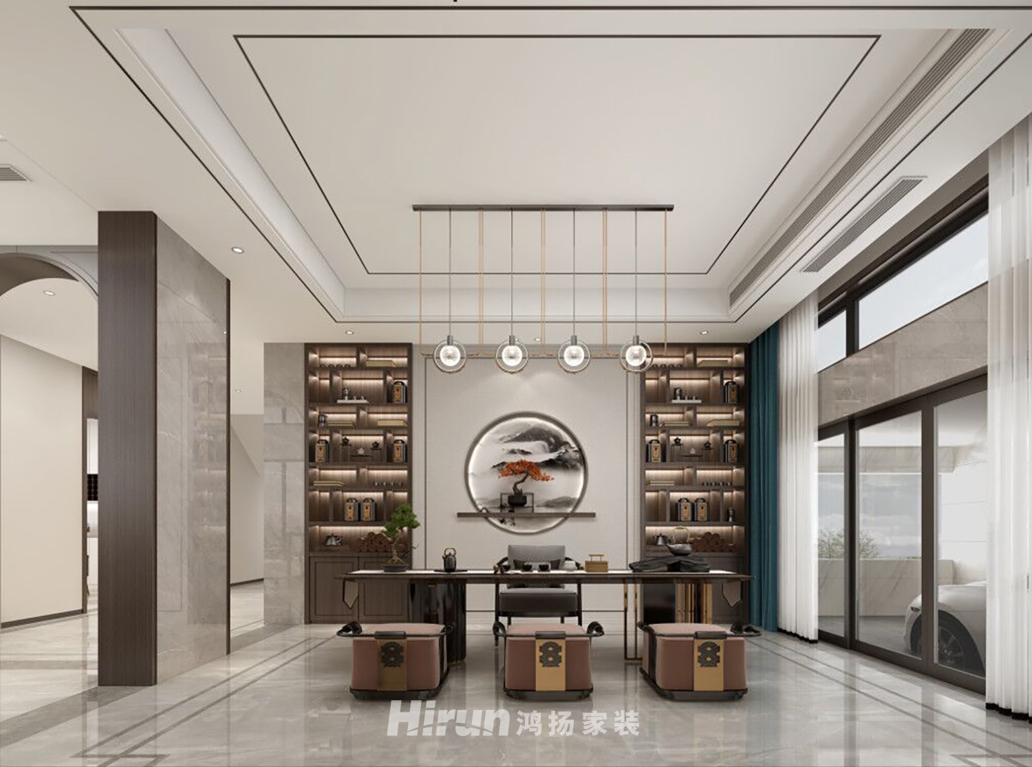 麓山別墅1000㎡意境東方別墅 裝修案例效果圖-5