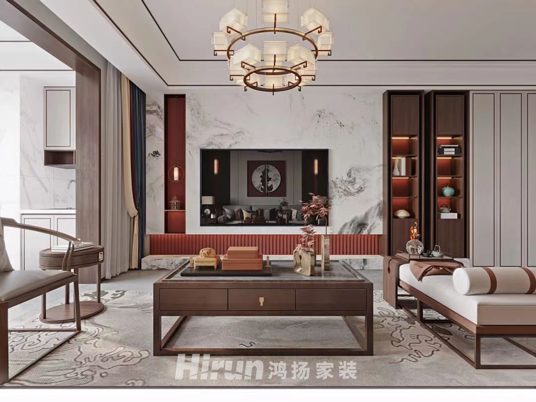 梅溪清秀136㎡寫(xiě)意木構(gòu)三居室 裝修案例效果圖-1