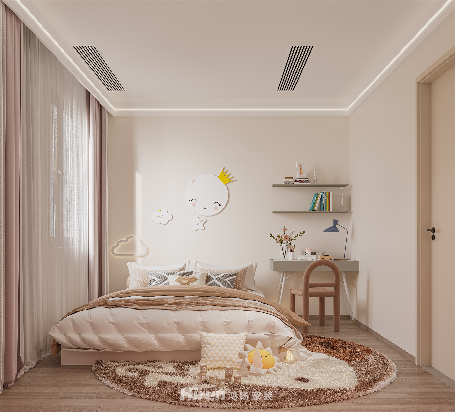 湘江一號208㎡優(yōu)雅繽紛大平層 裝修案例效果圖-6