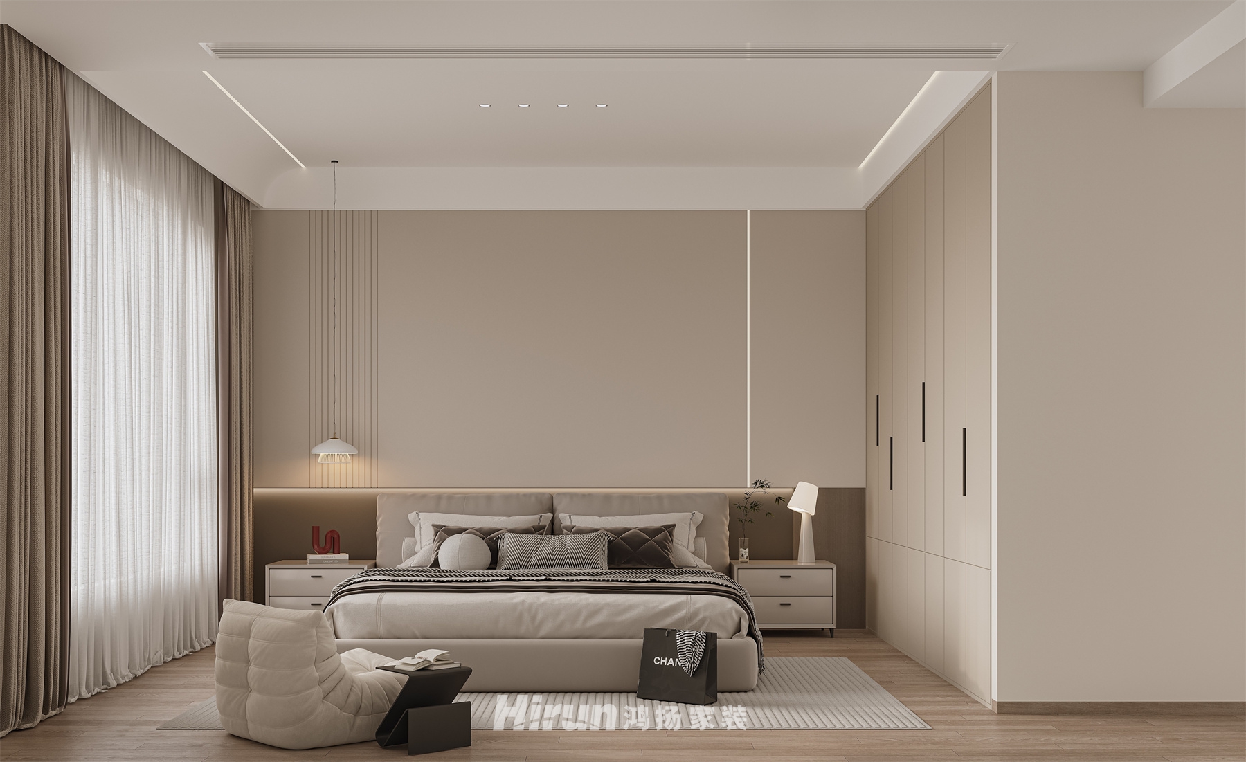 湘江一號208㎡優(yōu)雅繽紛大平層 裝修案例效果圖-5