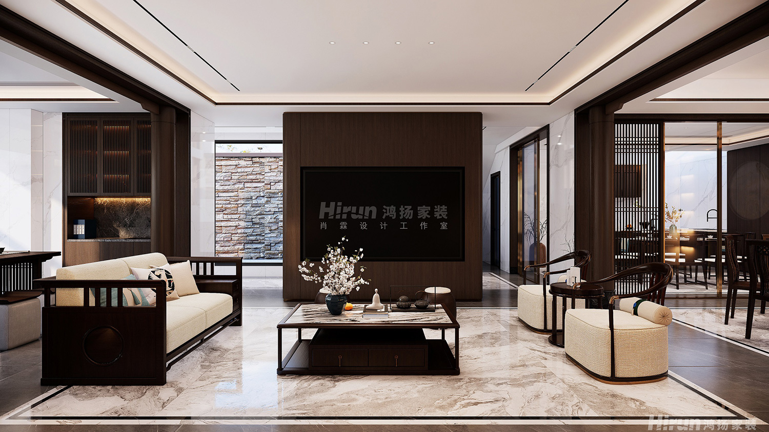 中央小鎮(zhèn)300㎡復(fù)合寫意別墅 裝修案例效果圖-4