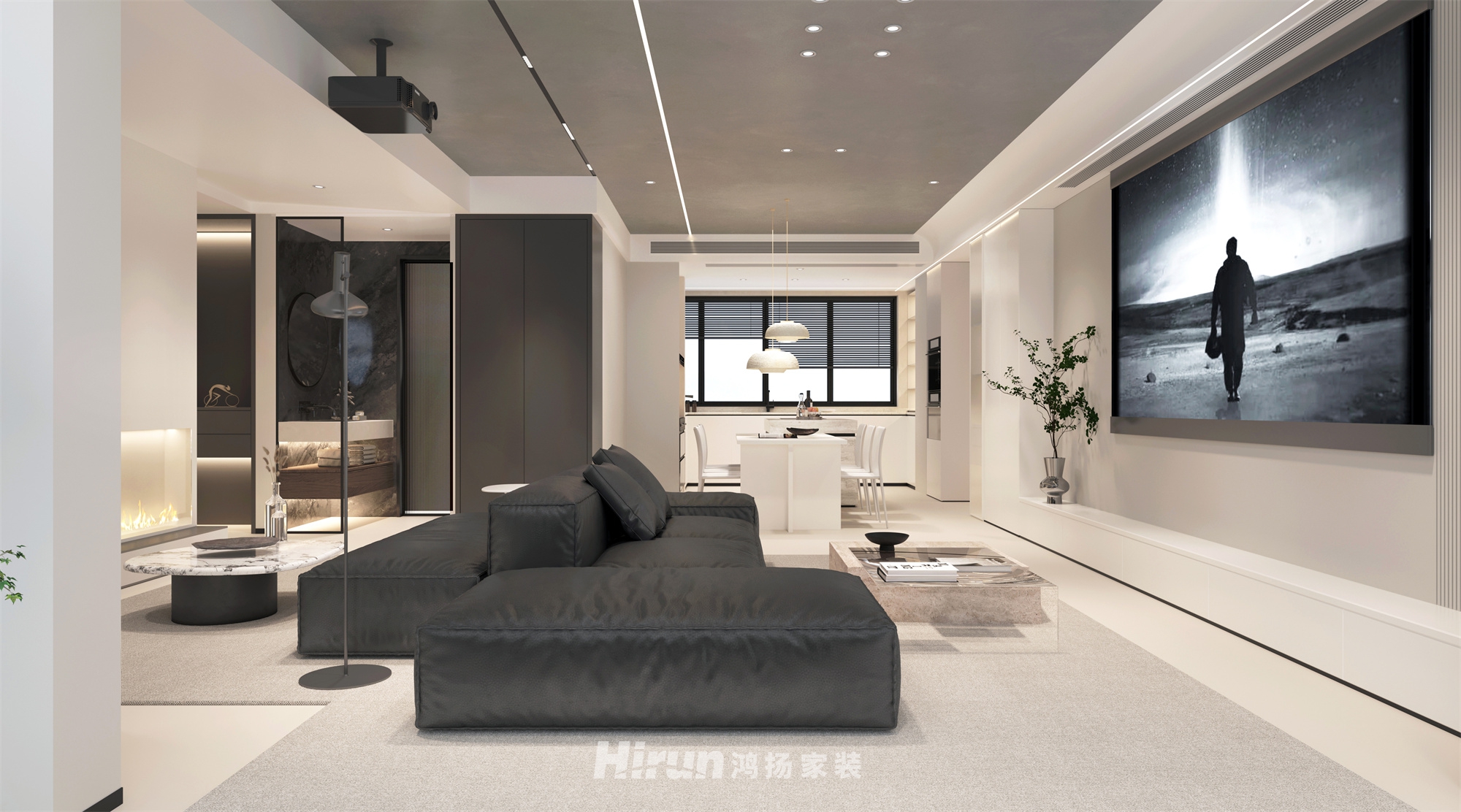 榮灣外灘160㎡極簡詫寂四居室 裝修案例效果圖-4