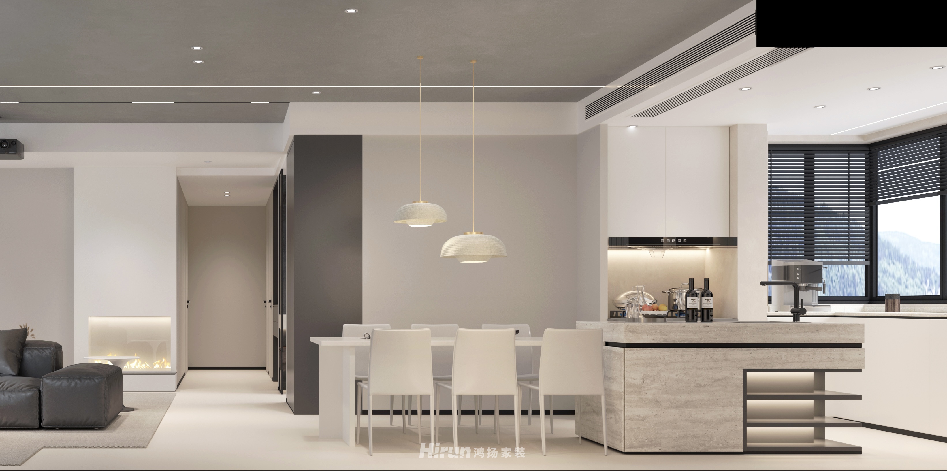 榮灣外灘160㎡極簡詫寂四居室 裝修案例效果圖-6