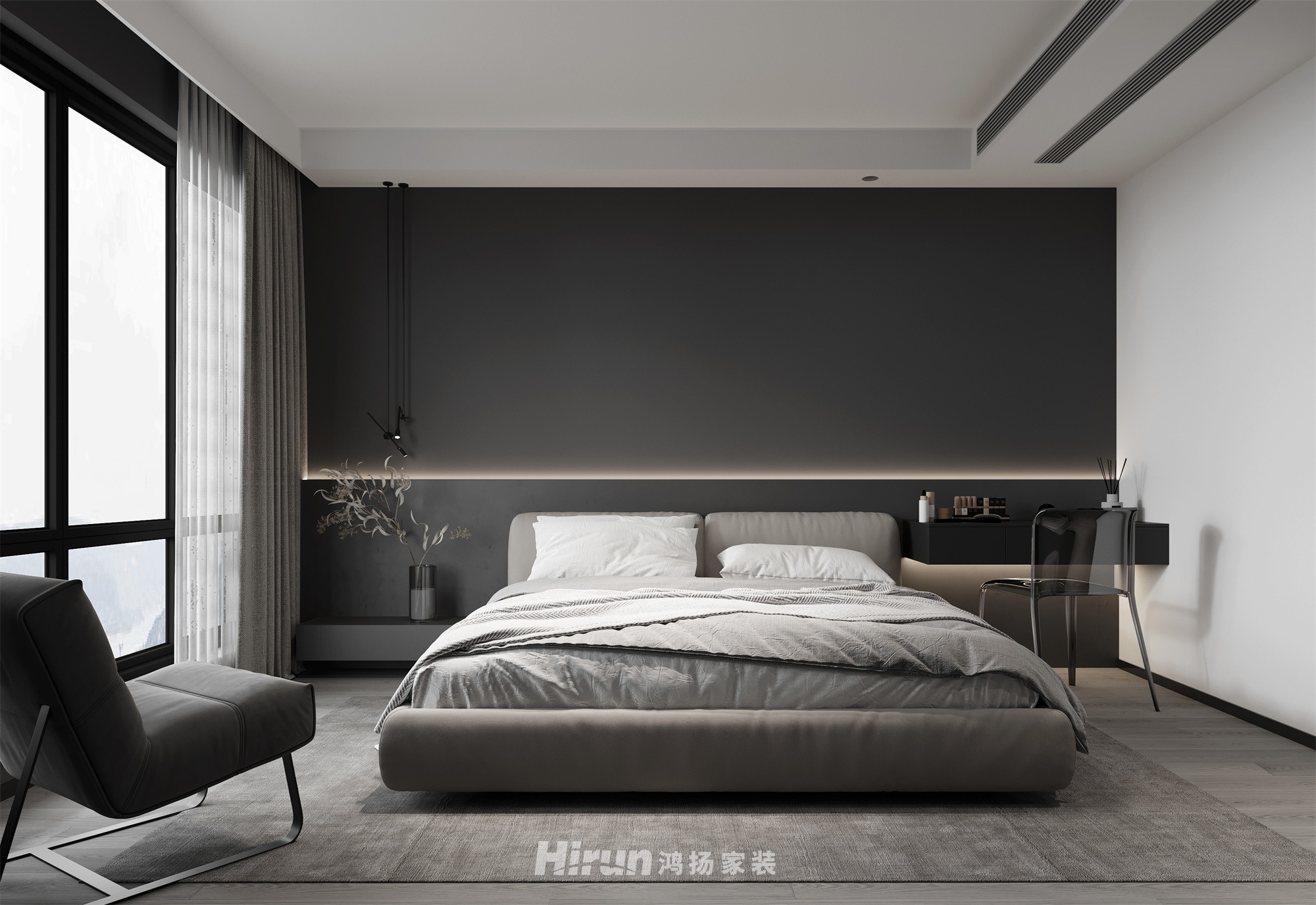 環(huán)球融創(chuàng)100㎡雅致現(xiàn)代三居室 裝修案例效果圖-2