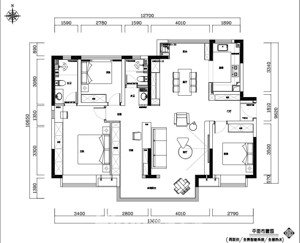 旭輝國悅府133㎡北歐之光三居室 裝修案例效果圖-3