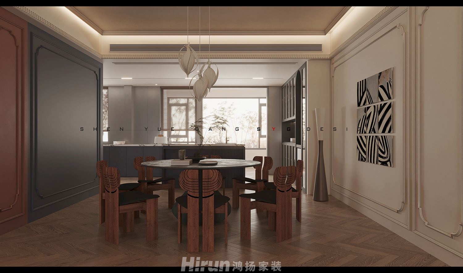 楚天逸品290㎡復古風潮大平層 裝修案例效果圖-4