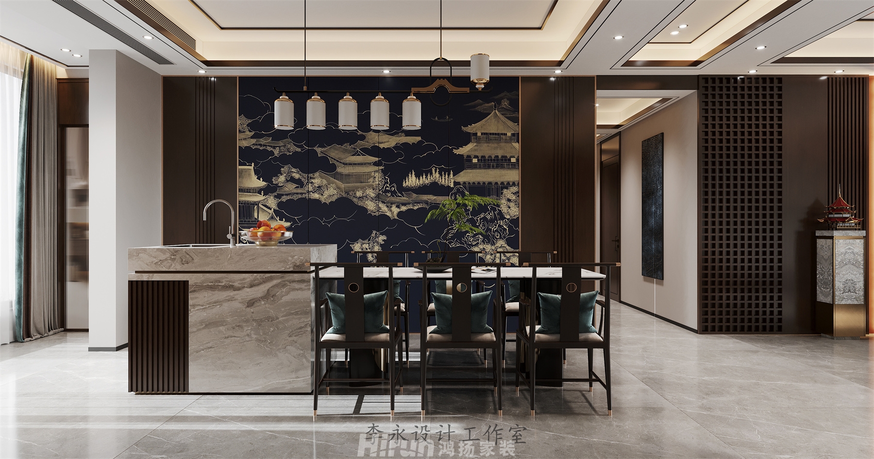 浪琴山280㎡意境東方復式 裝修案例效果圖-5