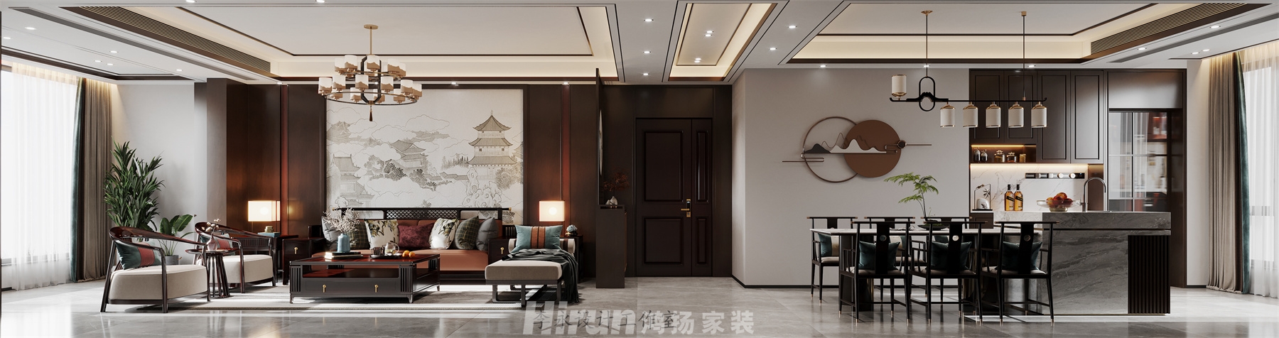 浪琴山280㎡意境東方復式 裝修案例效果圖-2