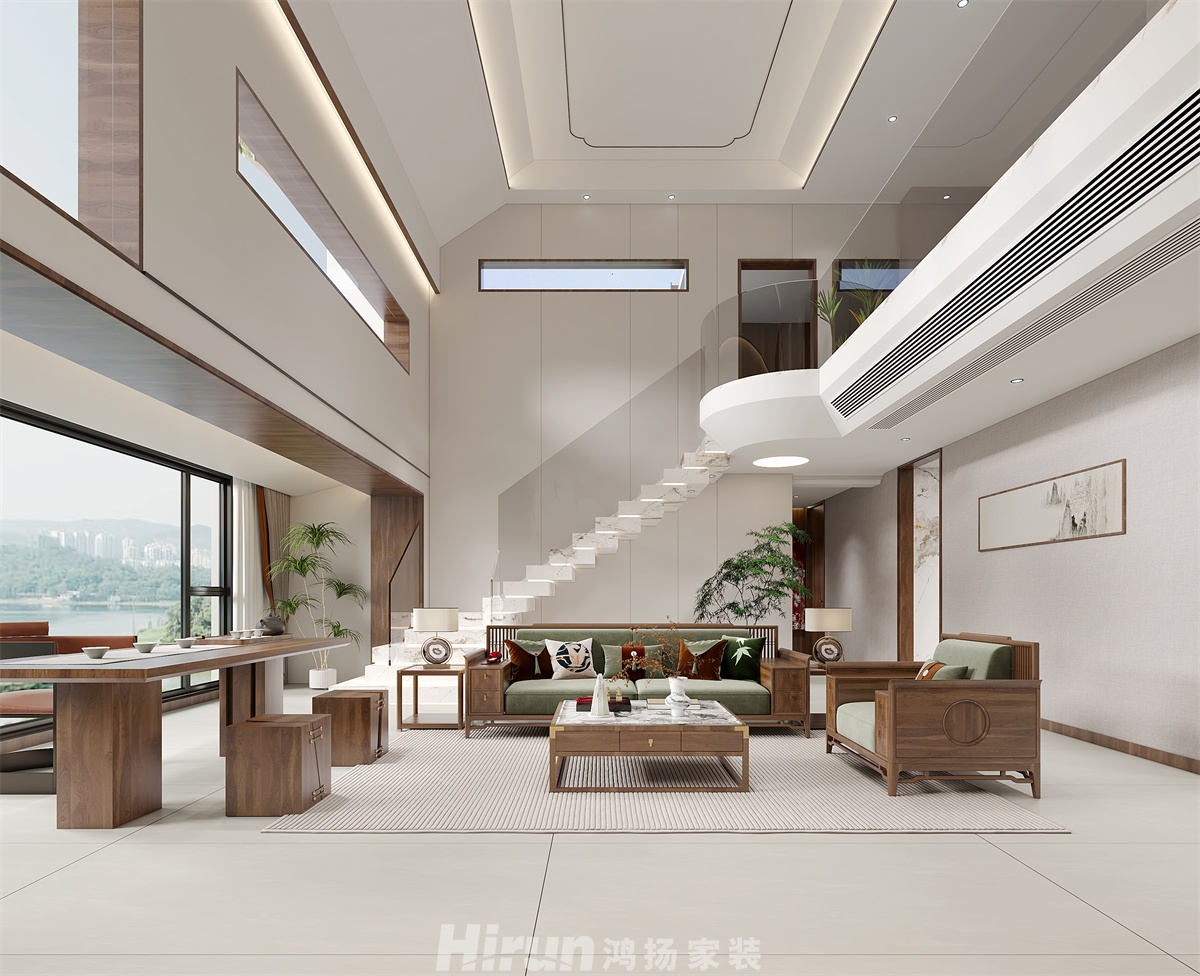 青竹湖曦園311㎡寫(xiě)意木構(gòu)別墅 裝修案例效果圖-2