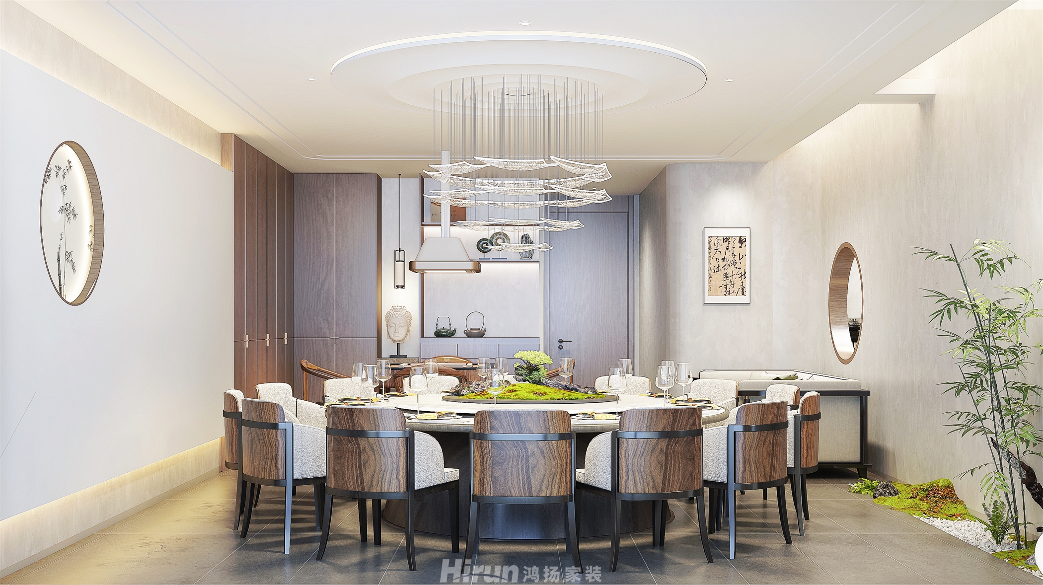 順天御嶺會(huì)所300㎡意境東方別墅 裝修案例效果圖-4