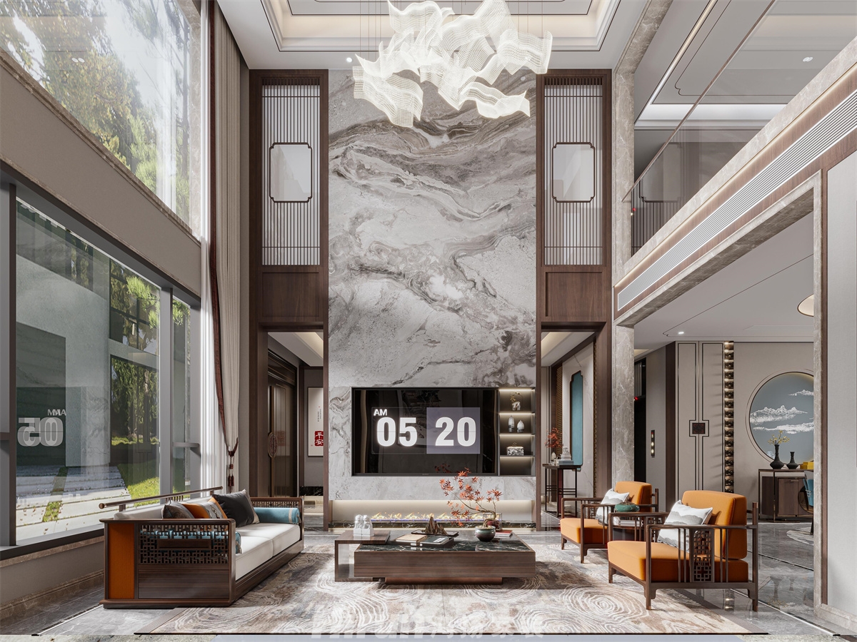 銅官窯自建別墅500㎡寫意木構別墅 裝修案例效果圖-6