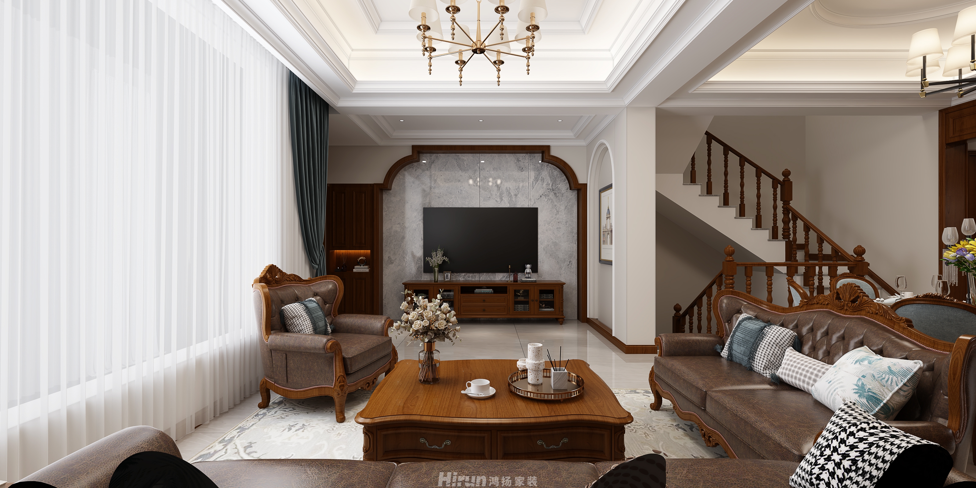 華容山水苑360㎡歐美香頌別墅 裝修案例效果圖-7