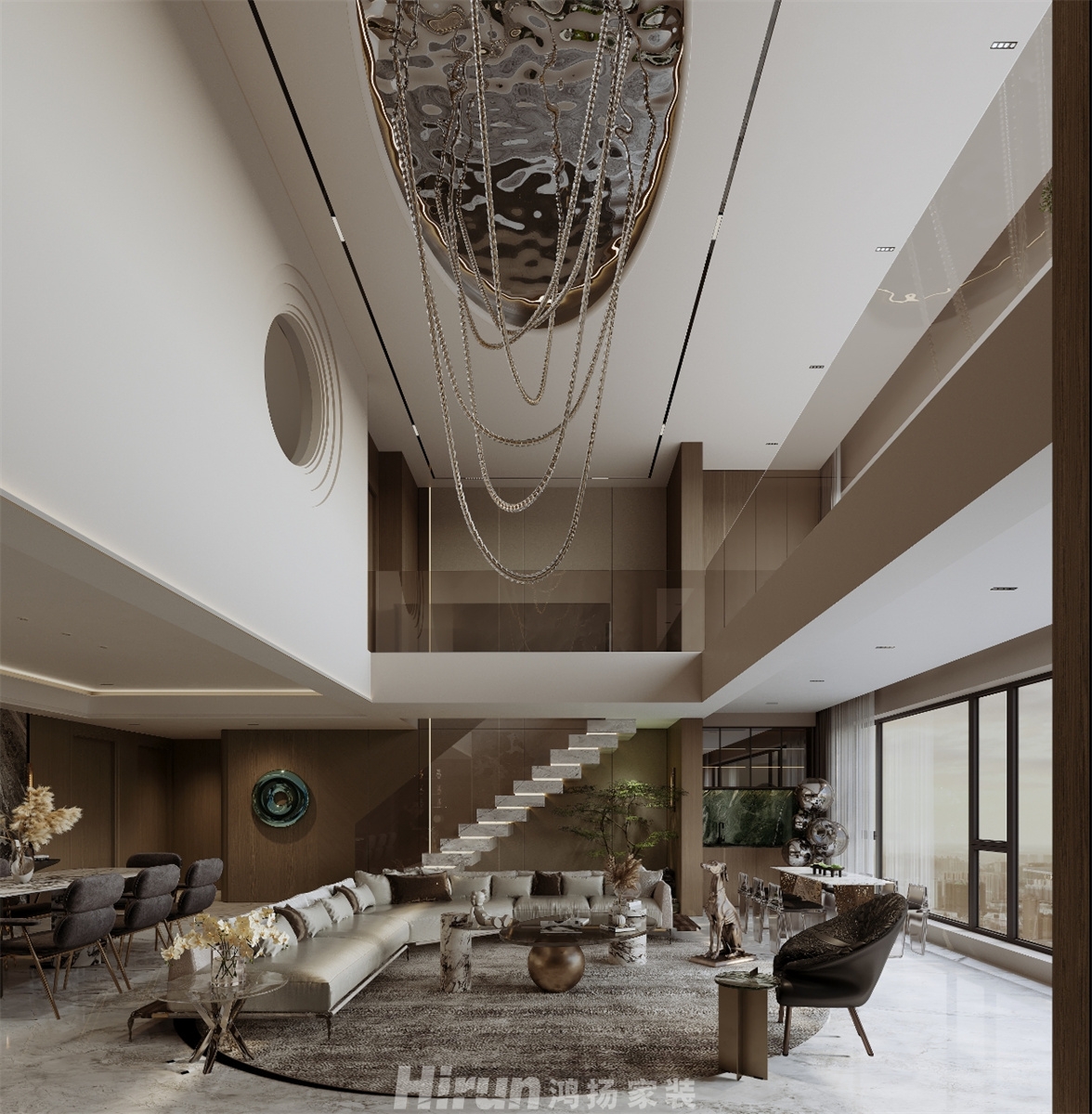 綠地300㎡雅致現代復式 裝修案例效果圖-3