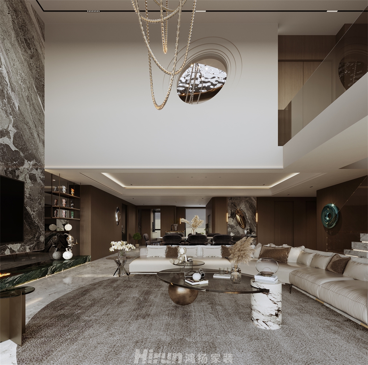 綠地300㎡雅致現代復式 裝修案例效果圖-5