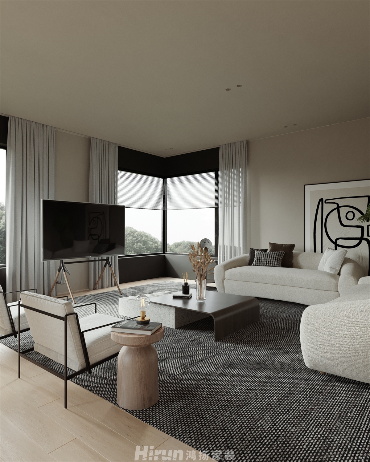 長房云時代200㎡極簡詫寂四居室 裝修案例效果圖-6