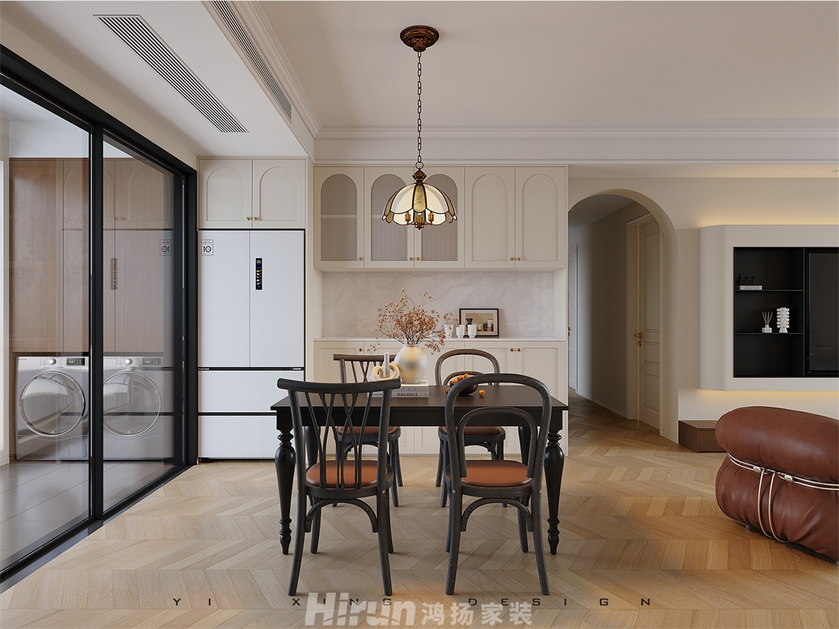 金茂梅溪湖129㎡復古風潮三居室 裝修案例效果圖-4