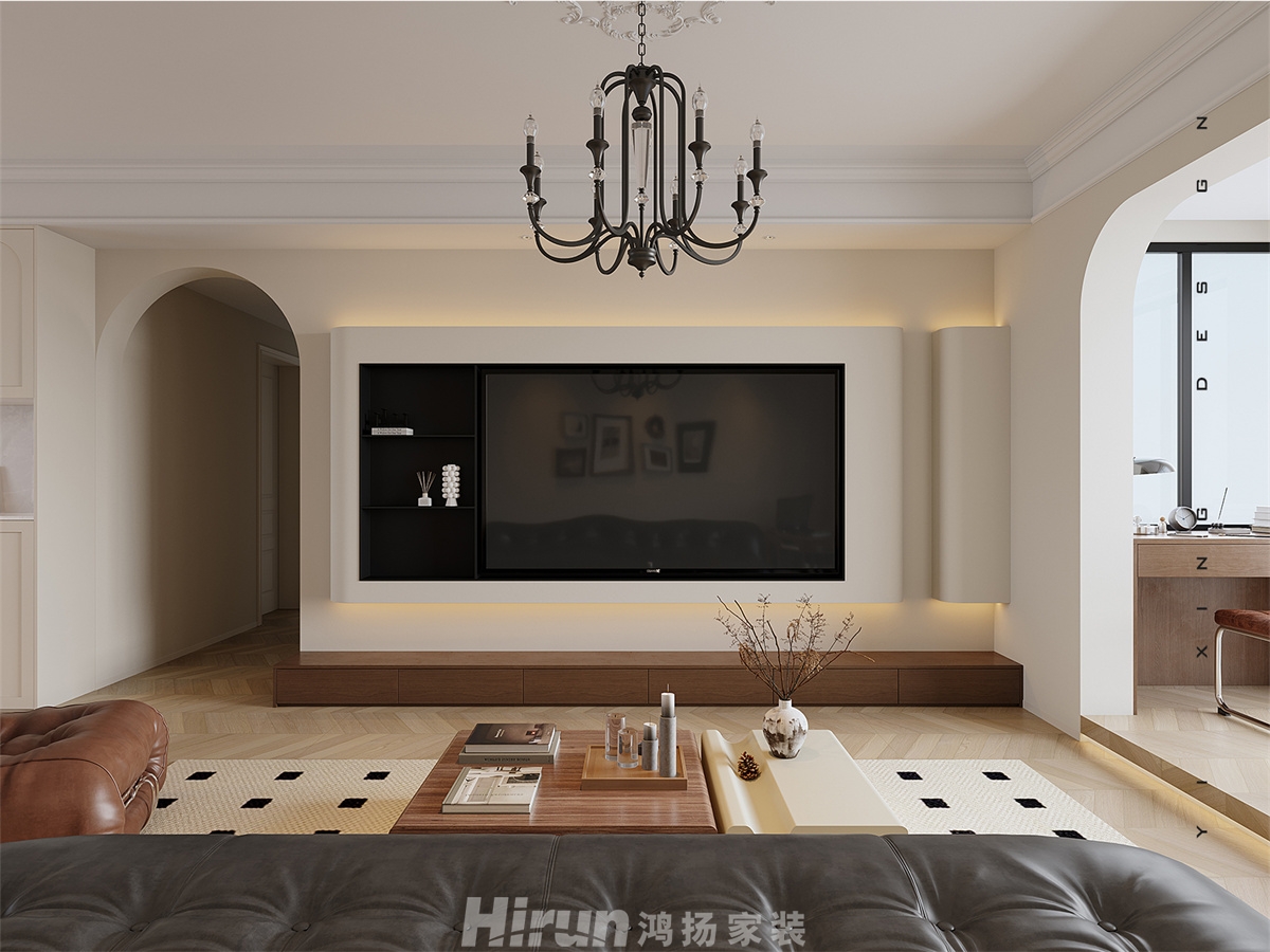 金茂梅溪湖129㎡復古風潮三居室 裝修案例效果圖-3