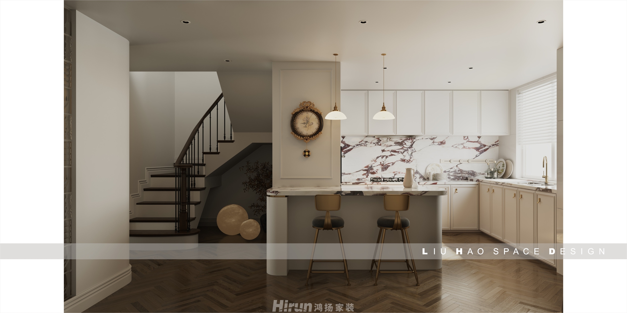 盈峰翠邸300㎡復古風潮別墅 裝修案例效果圖-5