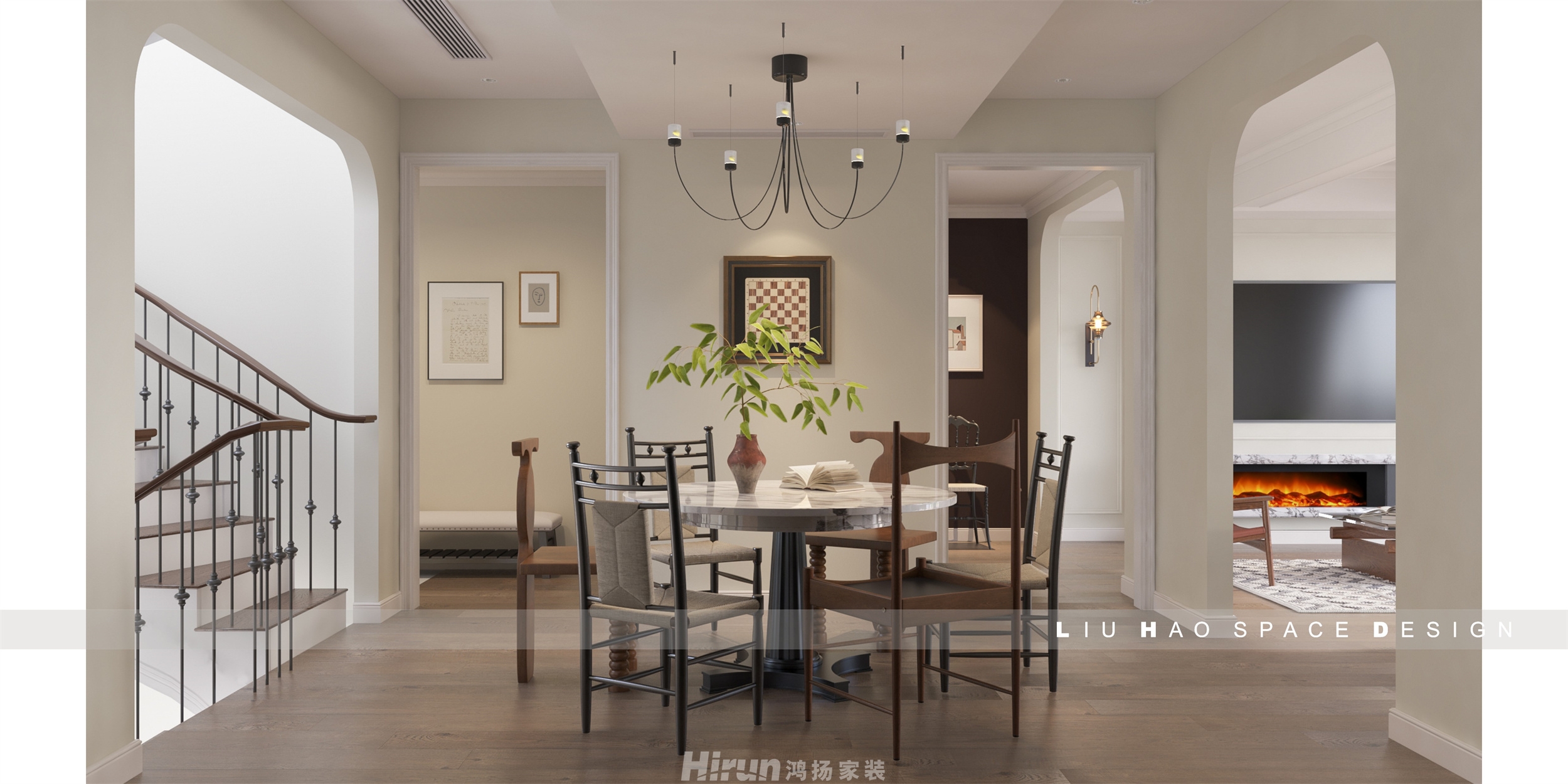 越秀星悅薈300㎡復古風潮疊墅 裝修案例效果圖-4